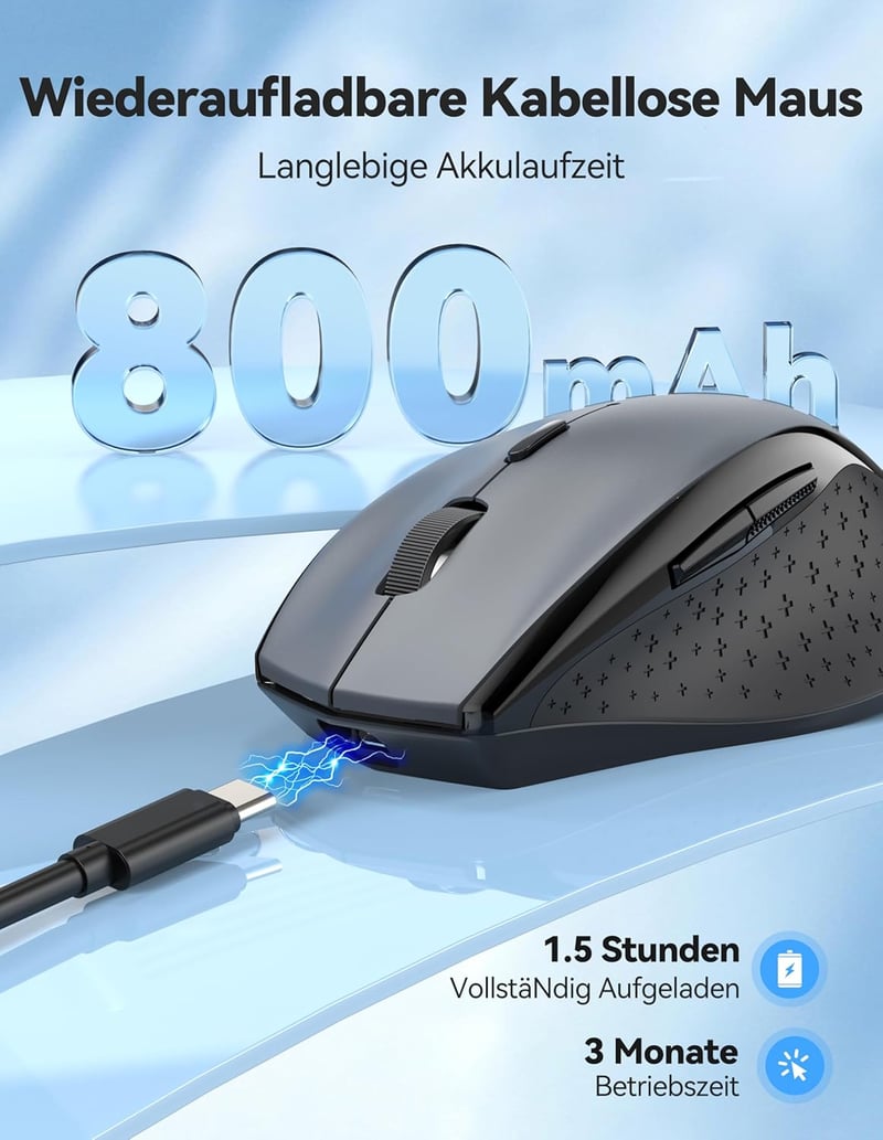TECKNET PRO Vezeték nélküli egér 6400 DPI, ergonomikus, 6 gomb, szürke