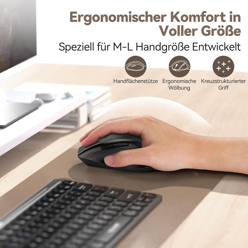 TECKNET PRO Vezeték Nélküli Egér Jiggler Funkcióval, Újratölthető, Csendes, 6400 DPI, Ergonomikus, 6 Gombos, PC, Laptop, Chromebook, Mac