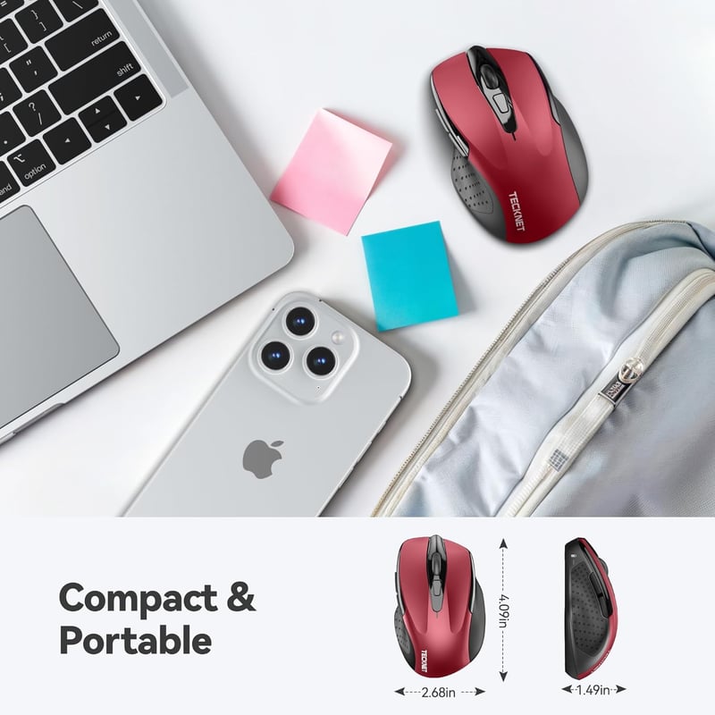 TECKNET Pro Wireless Egér 4000 DPI, 6 Gomb, Ergonomikus Optikai Egér Laptophoz