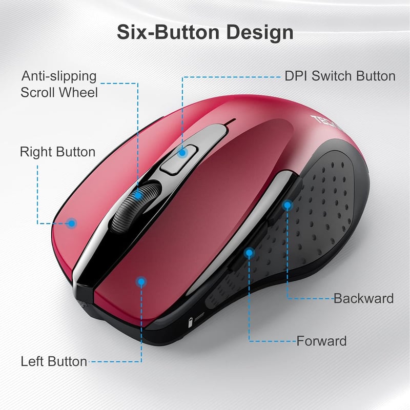 TECKNET Pro Wireless Egér 4000 DPI, 6 Gomb, Ergonomikus Optikai Egér Laptophoz