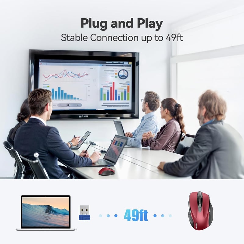 TECKNET Pro Wireless Egér 4000 DPI, 6 Gomb, Ergonomikus Optikai Egér Laptophoz
