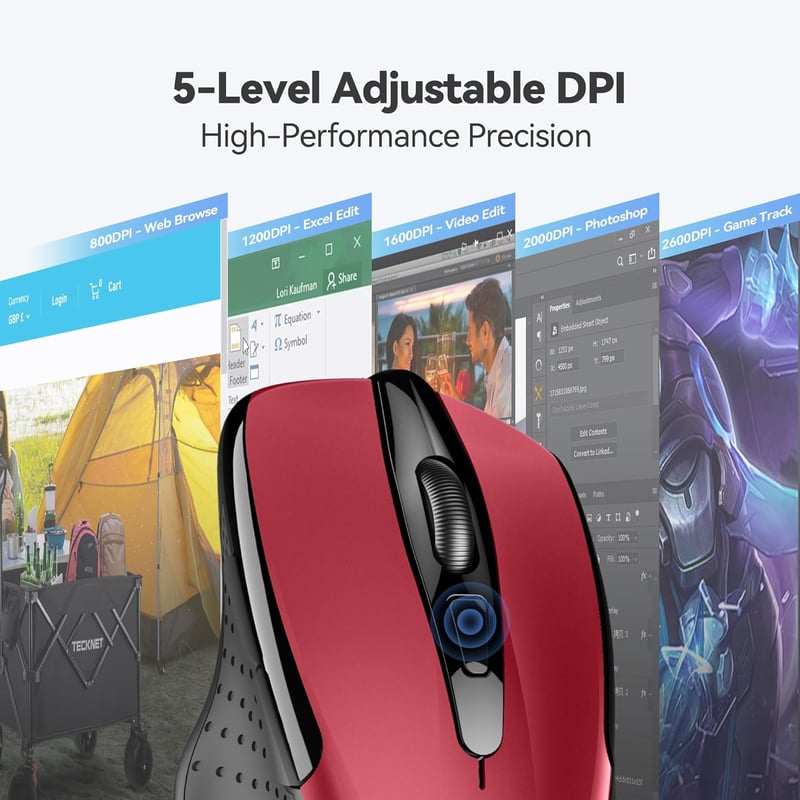 TECKNET Pro Wireless Egér 4000 DPI, 6 Gomb, Ergonomikus Optikai Egér Laptophoz