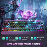 TECKNET RGB gamer billentyűzet, 105 billentyűs, fém panel, csuklótámasszal, UK kiosztás 4