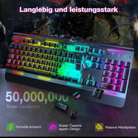 TECKNET RGB gamer billentyűzet, 105 billentyűs, fém panel, csuklótámasszal, UK kiosztás 5