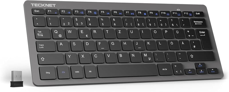 TECKNET Slim Wireless Billentyűzet QWERTZ Német Kiosztás 2.4GHz Nano USB