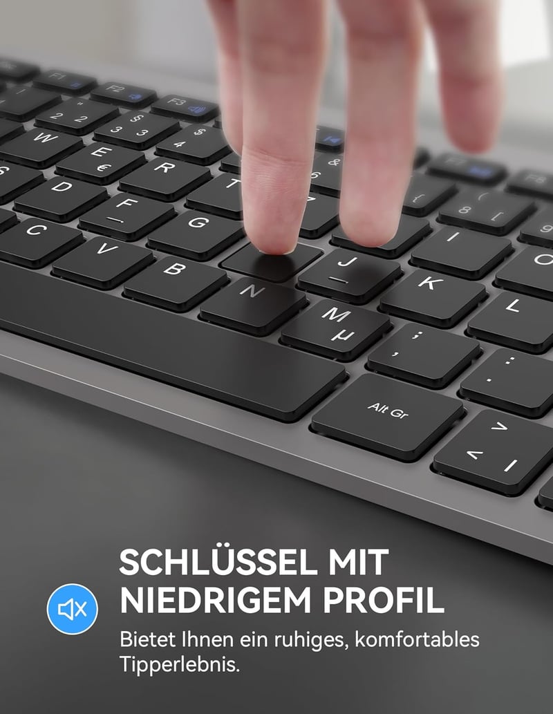 TECKNET Slim Wireless Billentyűzet QWERTZ Német Kiosztás 2.4GHz Nano USB