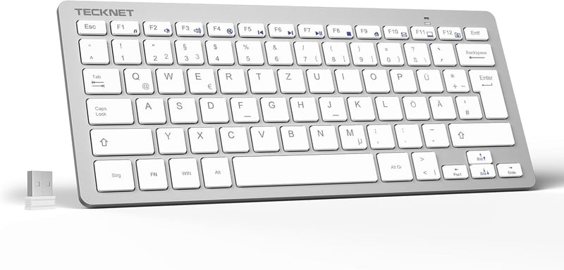 TECKNET Slim Wireless Billentyűzet QWERTZ Német Kiosztás 2.4GHz Nano USB Ezüst