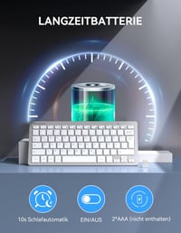 TECKNET Slim Wireless Billentyűzet QWERTZ Német Kiosztás 2.4GHz Nano USB Ezüst 4