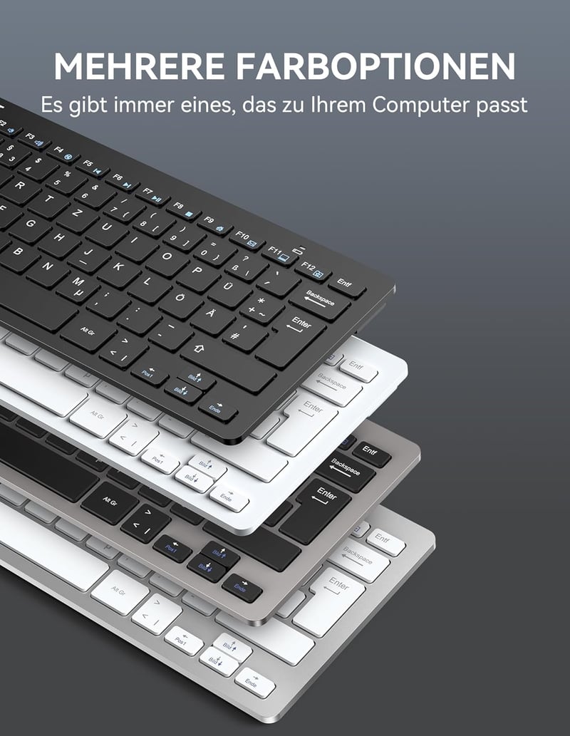 TECKNET Slim Wireless Billentyűzet QWERTZ Német Kiosztás 2.4GHz Nano USB Ezüst