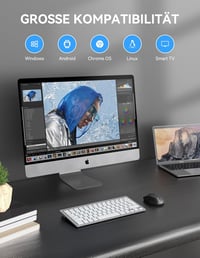 TECKNET Slim Wireless Billentyűzet QWERTZ Német Kiosztás 2.4GHz Nano USB Ezüst 6