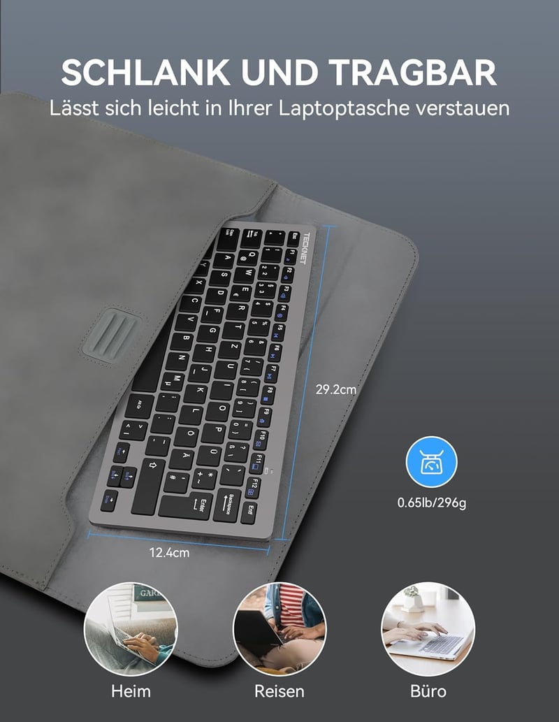 TECKNET Slim Wireless Billentyűzet QWERTZ Német Kiosztás 2.4GHz Nano USB