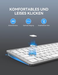 TECKNET Slim Wireless Billentyűzet QWERTZ Német Kiosztás 2.4GHz Nano USB Ezüst 3