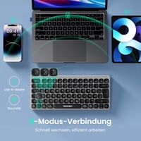 TECKNET Újratölthető Mini Bluetooth Billentyűzet - 3 Eszköz Váltás (2.4G + 2BT), QWERTZ, MacOS/iOS/Windows/Linux/Android Kompatibilis, Szürk 2