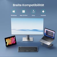 TECKNET Újratölthető Mini Bluetooth Billentyűzet - 3 Eszköz Váltás (2.4G + 2BT), QWERTZ, MacOS/iOS/Windows/Linux/Android Kompatibilis, Szürk 6