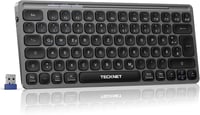 TECKNET Újratölthető Mini Bluetooth Billentyűzet - 3 Eszköz Váltás (2.4G + 2BT), QWERTZ, MacOS/iOS/Windows/Linux/Android Kompatibilis, Szürk 1