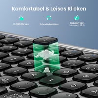 TECKNET Újratölthető Mini Bluetooth Billentyűzet - 3 Eszköz Váltás (2.4G + 2BT), QWERTZ, MacOS/iOS/Windows/Linux/Android Kompatibilis, Szürk 4