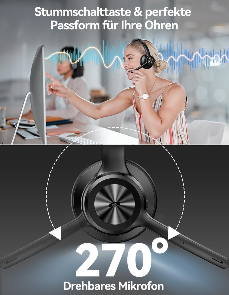 TECKNET V5.2 Bluetooth fejhallgató zajszűréssel, 50+ órás akkumulátor