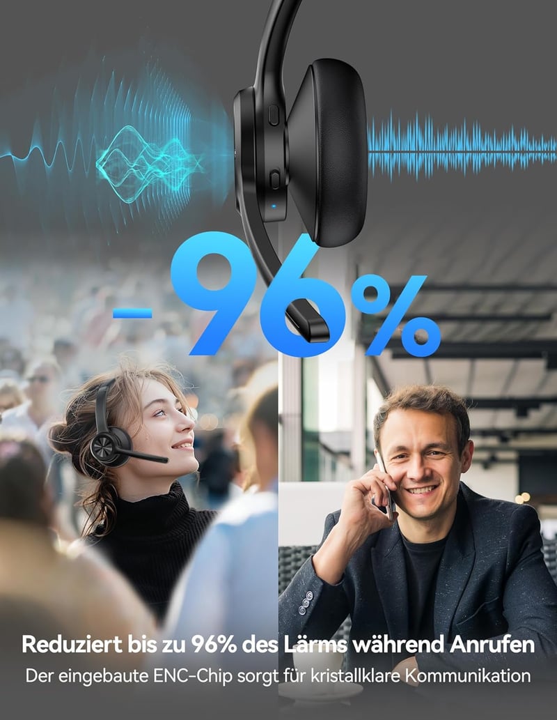 TECKNET V5.2 Bluetooth fejhallgató zajszűréssel, 50+ órás akkumulátor