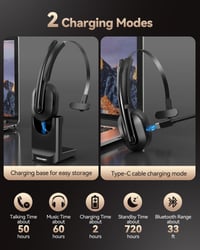 TECKNET V5.2 Bluetooth slúchadlá s mikrofónom, USB dongle, ENC potlačenie šumu, nabíjacia stanica, bezdrôtové on-ear slúchadlá pre kancelárske použitie a call centrá 4