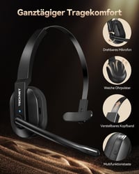 TECKNET V5.2 Bluetooth slúchadlá s mikrofónom, USB dongle, ENC potlačenie šumu, nabíjacia stanica, bezdrôtové on-ear slúchadlá pre kancelárske použitie a call centrá 5