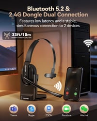 TECKNET V5.2 Bluetooth slúchadlá s mikrofónom, USB dongle, ENC potlačenie šumu, nabíjacia stanica, bezdrôtové on-ear slúchadlá pre kancelárske použitie a call centrá 3