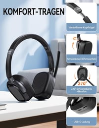 TECKNET V6.0 Bluetooth headset s mikrofónom, bezdrôtové slúchadlá s potlačením hluku ENC, USB-A prijímač, výdrž batérie 40+ hodín, pre vodičov kamiónov a call centrá 5