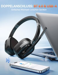 TECKNET V6.0 Bluetooth headset s mikrofónom, bezdrôtové slúchadlá s potlačením hluku ENC, USB-A prijímač, výdrž batérie 40+ hodín, pre vodičov kamiónov a call centrá 4