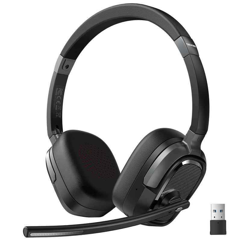 TECKNET V6.0 Bluetooth headset s mikrofónom, bezdrôtové slúchadlá s potlačením hluku ENC, USB-A prijímač, výdrž batérie 40+ hodín, pre vodičov kamiónov a call centrá