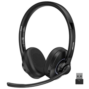 TECKNET V6.0 Bluetooth slušalice s mikrofonom, bežične slušalice s AI suzbijanjem buke, USB-A, baterija 50+ sati, za ured/vozače kamiona/pozivne centre