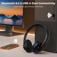 Bezdrôtové slúchadlá TECKNET V6.0 s mikrofónom, AI potlačením hluku, USB-A, výdrž batérie 50+ hodín, pre kanceláriu/kamionistov/call centrá 2