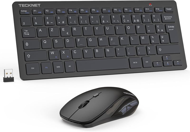 TECKNET Vezeték Nélküli Billentyűzet és Egér Szett - 2.4G Csendes AZERTY Kiosztás, 12 Multimédiás Gyorsgomb, PC/Laptop/Android Smart TV Komp