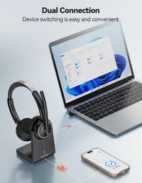 TECKNET V5.3 Bluetooth headset AI zajszűrős mikrofonnal, USB dongle és töltőállomással, 55+ óra akkumulátor 3