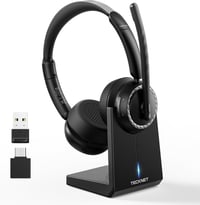 TECKNET V5.3 Bluetooth headset AI zajszűrős mikrofonnal, USB dongle és töltőállomással, 55+ óra akkumulátor 1