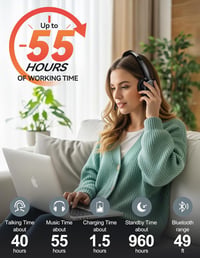 TECKNET V5.3 Bluetooth headset AI zajszűrős mikrofonnal, USB dongle és töltőállomással, 55+ óra akkumulátor 4
