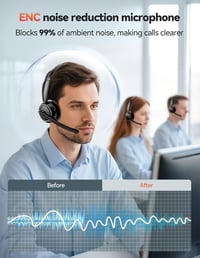 TECKNET V5.3 Bluetooth headset AI zajszűrős mikrofonnal, USB dongle és töltőállomással, 55+ óra akkumulátor 5