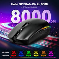 TECKNET Vezeték Nélküli Gamer Egér, 8000 DPI, RGB Világítás, 6 Programozható Gomb, 72g Könnyű, 100 Órás Akkumulátor, Kettős Csatlakozás 5