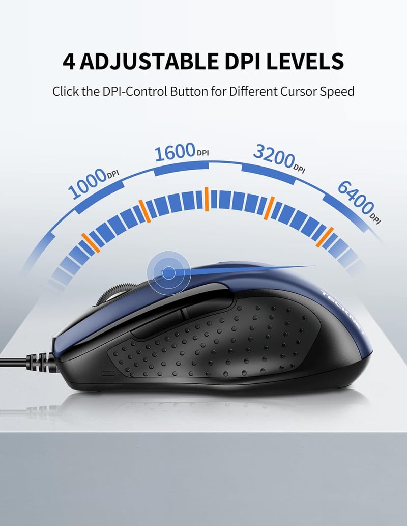 TECKNET Vezetékes Ergonomikus Egér 6 Gombbal DPI Szabályozással