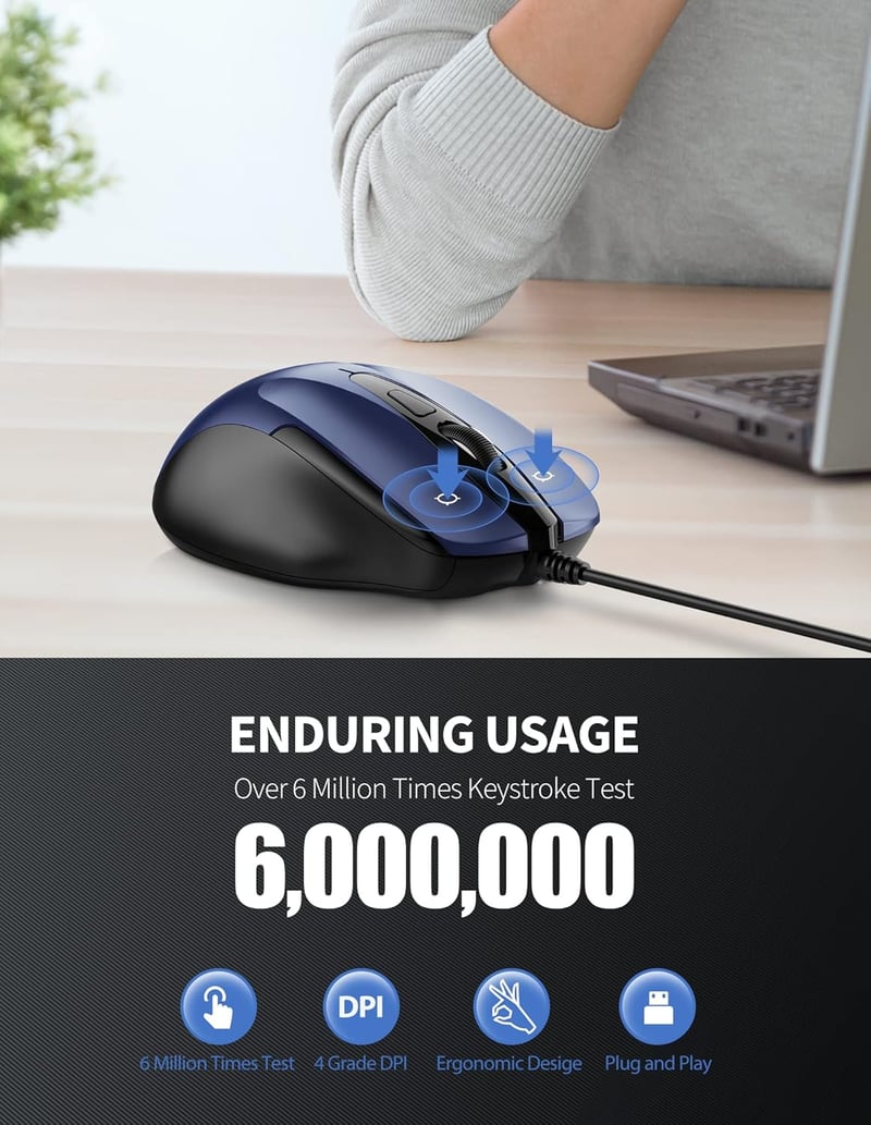 TECKNET Vezetékes Ergonomikus Egér 6 Gombbal DPI Szabályozással