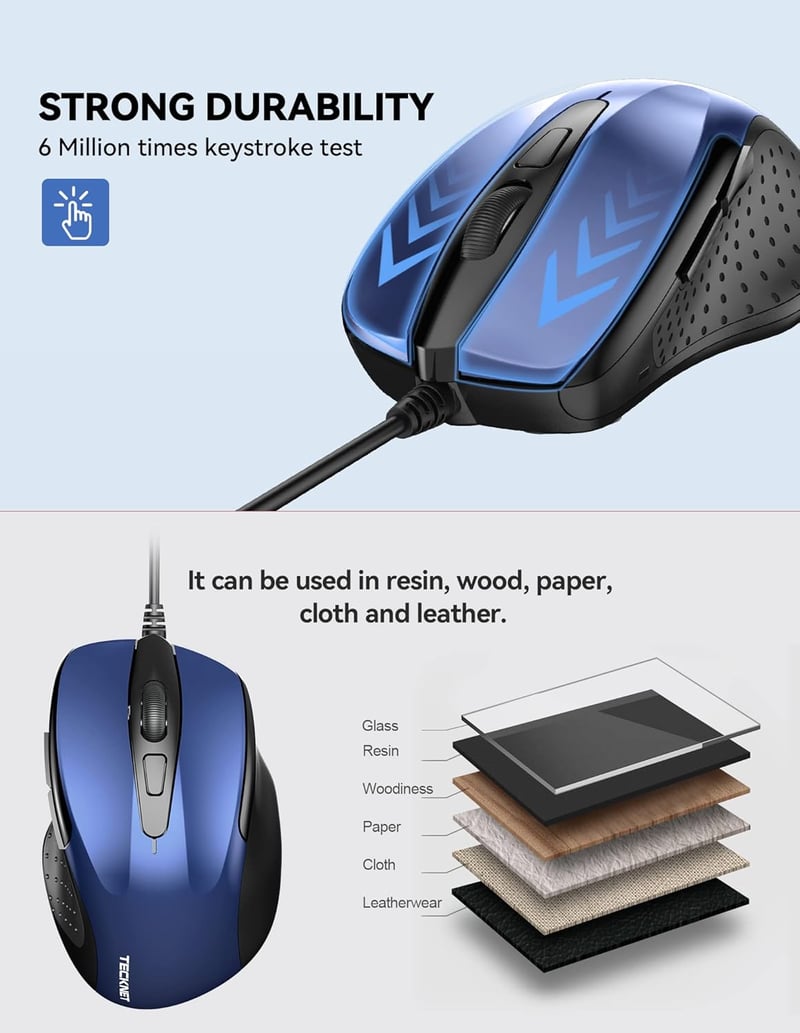 TECKNET Vezetékes Ergonomikus Egér 6 Gombbal DPI Szabályozással