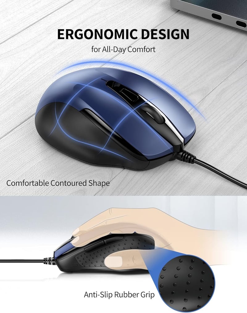 TECKNET Vezetékes Ergonomikus Egér 6 Gombbal DPI Szabályozással