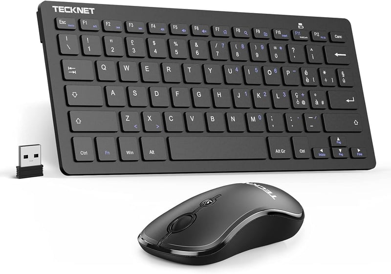 TECKNET Wireless Billentyűzet és Egér Szett, 2.4G Nano USB, Csendes Egér, Multimédia Funkciók - Medium, Grey Dark