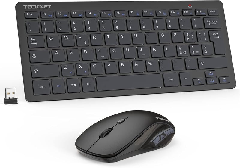 TECKNET Wireless Billentyűzet és Egér Szett, 2.4G Nano USB, Csendes Egér, Multimédia Funkciók - Medium, Grey Dark