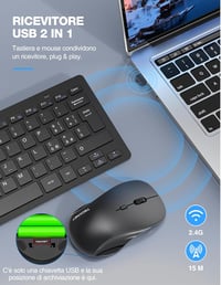 TECKNET Wireless Billentyűzet és Egér Szett, 2.4G Nano USB, Csendes Egér, Multimédia Funkciók - Medium, Grey Dark 2