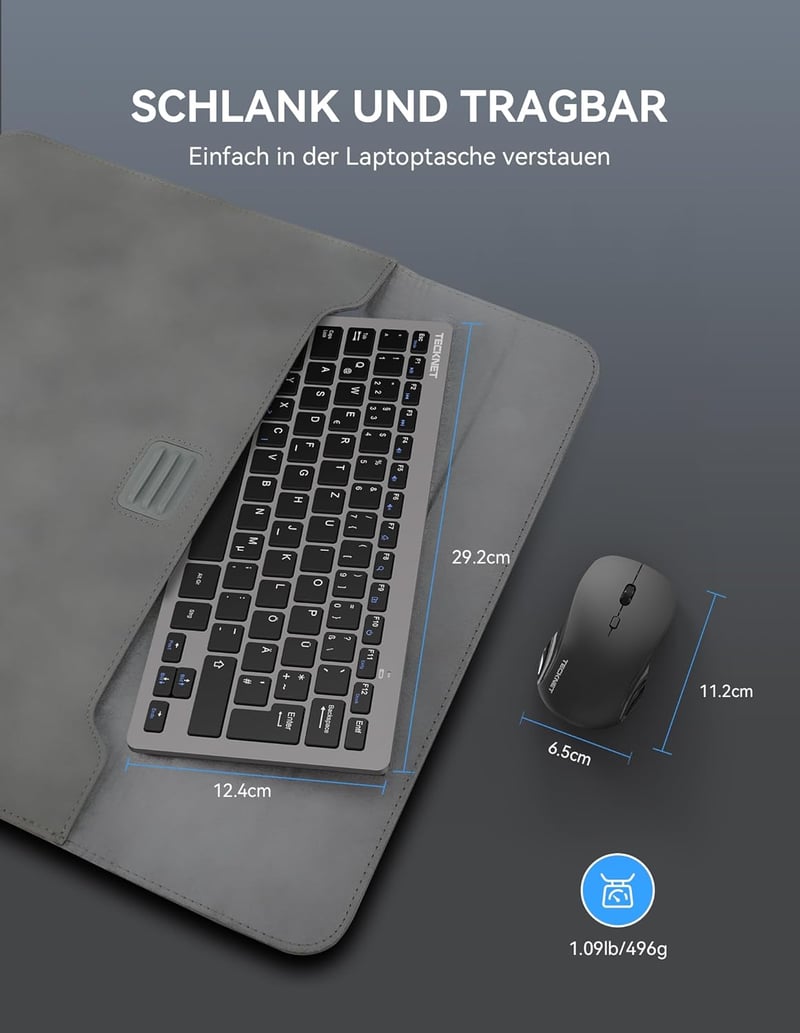TECKNET Wireless Billentyűzet és Egér Szett, Német QWERTZ, 2.4 GHz, 15m Hatótáv, PC/Laptop/TV