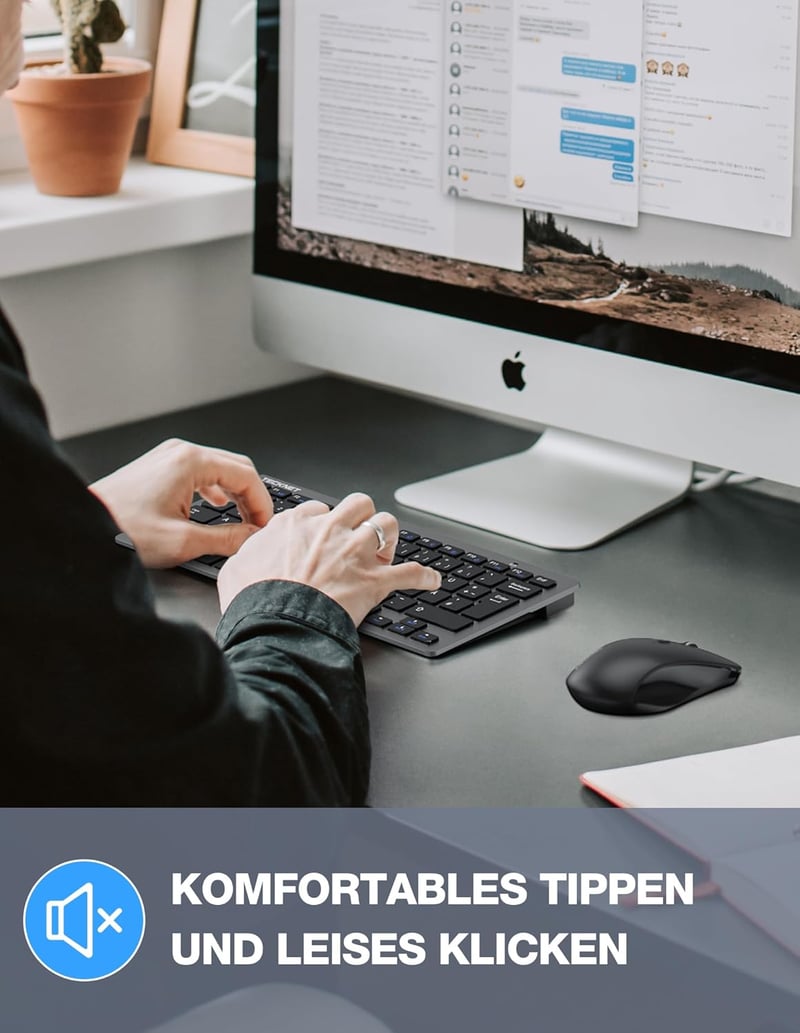 TECKNET Wireless Billentyűzet és Egér Szett, Német QWERTZ, 2.4 GHz, 15m Hatótáv, PC/Laptop/TV