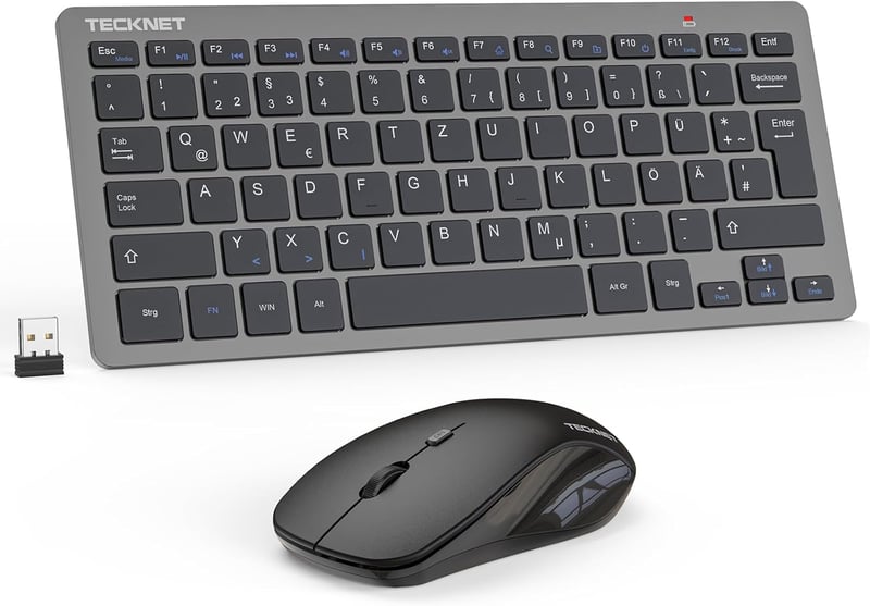 TECKNET Wireless Billentyűzet és Egér Szett, Német QWERTZ, 2.4 GHz, 15m Hatótáv, PC/Laptop/TV