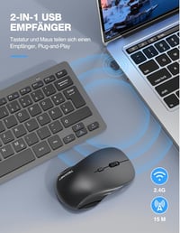 TECKNET Wireless Billentyűzet és Egér Szett, Német QWERTZ, 2.4 GHz, 15m Hatótáv, PC/Laptop/TV 2