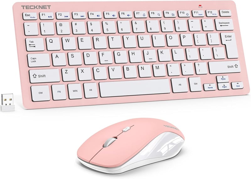 TECKNET Wireless Billentyűzet és Egér Szett, Német QWERTZ, 2.4 GHz, Rózsaszín