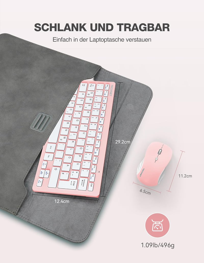 TECKNET Wireless Billentyűzet és Egér Szett, Német QWERTZ, 2.4 GHz, Rózsaszín