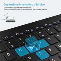 TECKNET Wireless Billentyűzet QWERTY Olasz Layout, PC és Android TV-hez, Hosszú Akkumulátor Élettartam 6